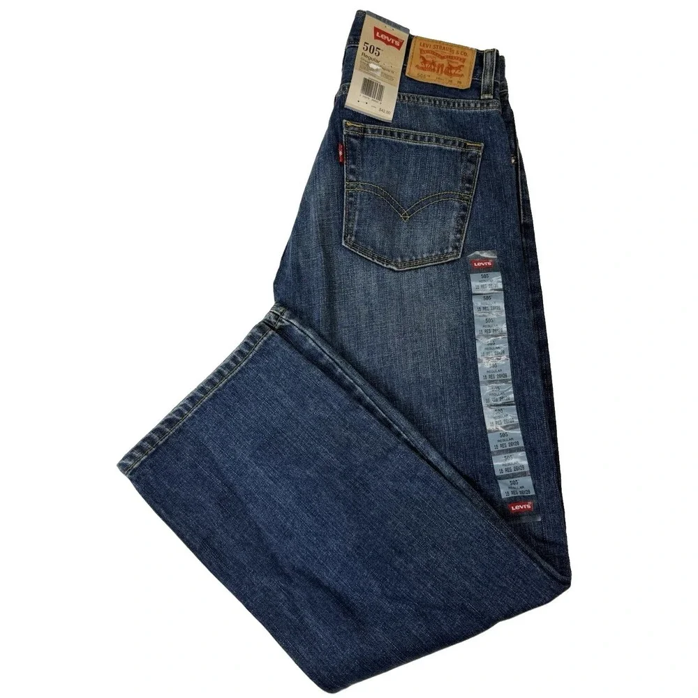 NWT Levi's 505 Regular Fit Straight Jeans Blue Denim Medium Wash Classic 28x28